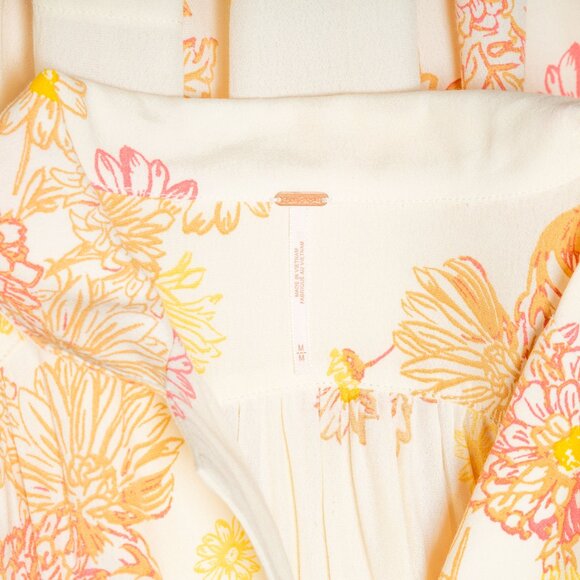 Free People Hawaii Viscose Retro Floral Collared Short Sleeve Mini Dress - M - Picture 11 of 16